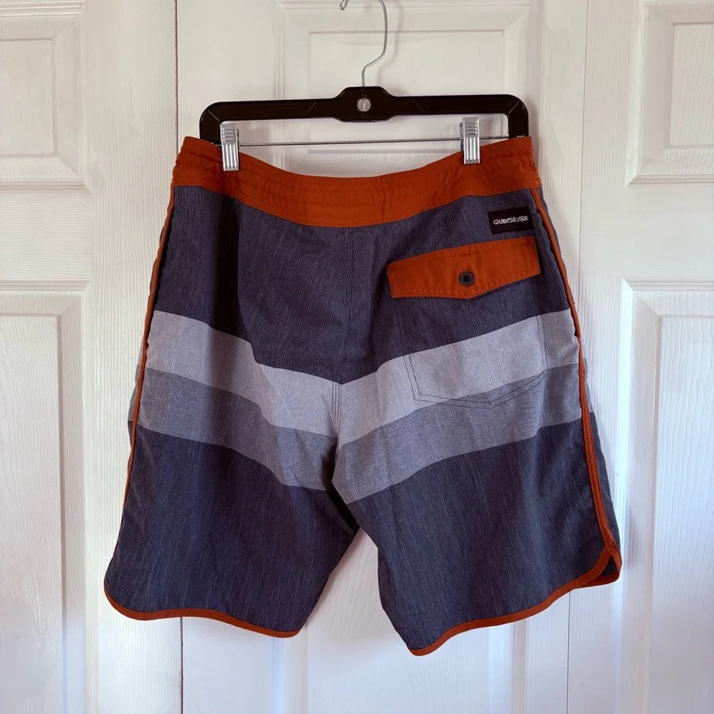 Quicksilver Surfsilk Tijuana 19” Boardshorts Blue Brown 34 Swim Shorts 4 Stretch